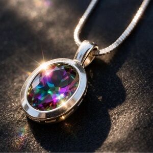 Mystic Rainbow Topaz Necklace 925 Sterling Silver Italy Chain